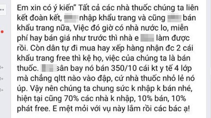 Kêu gọi không bán khâu trang cho dân- Hành động đáng lên án