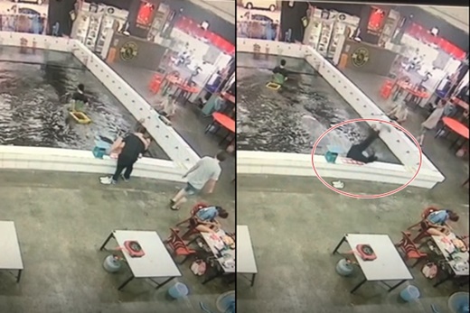 Cặp đôi ngã chổng vó xuống hồ nuôi tôm vì mải ôm hôn say đắm