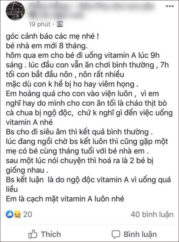 Các mẹ lo lắng cho trẻ uống vitamin A về bị nôn ói, bác sĩ nói gì?