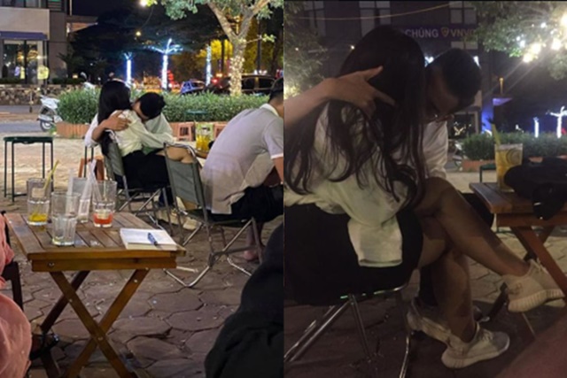 Clip cặp đôi thản nhiên hôn hít ngoài quán cà phê Clip cặp đôi thản nhiên hôn hít ngoài quán cà phê