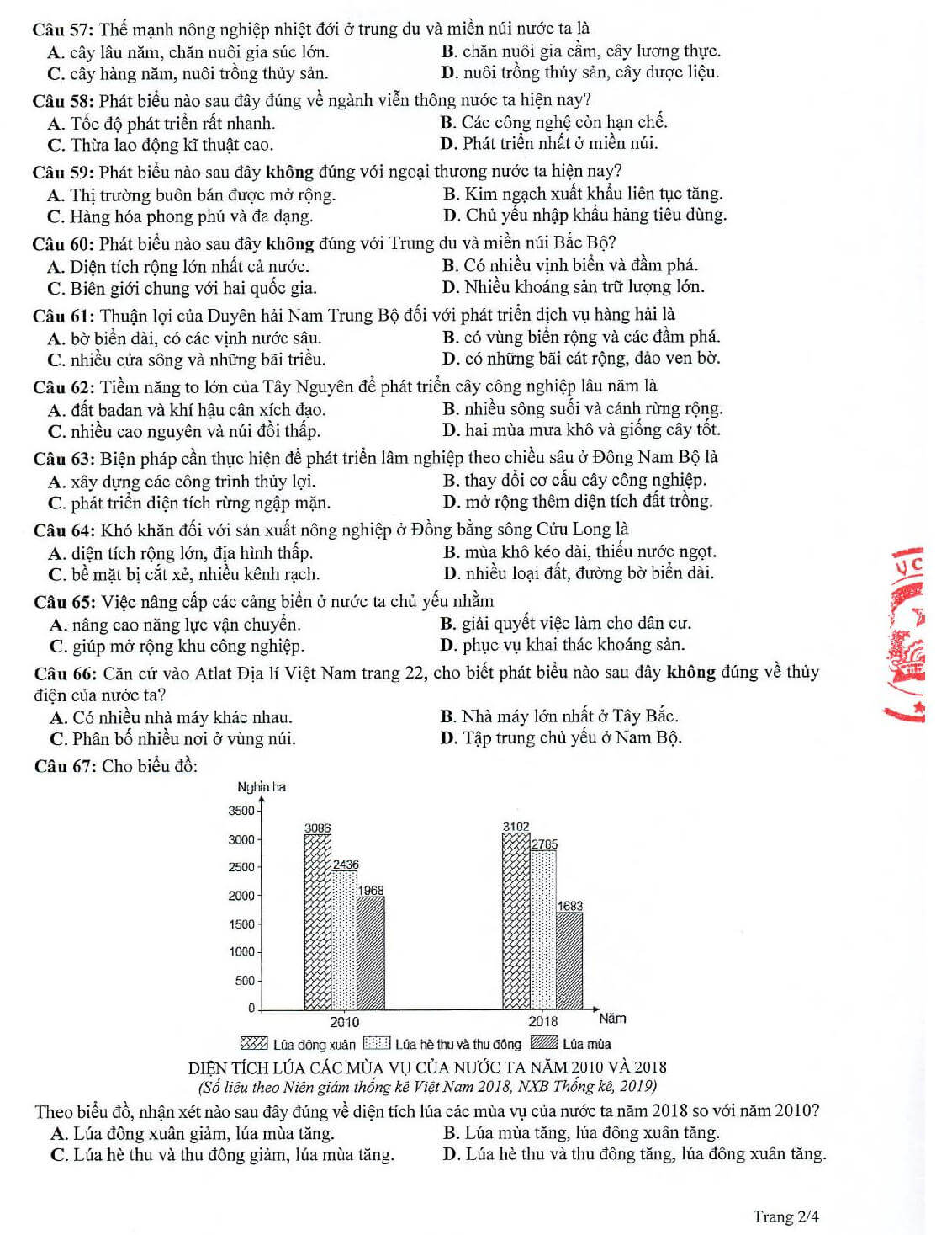 Đề thi môn Địa Lý mã đề 301 thi THPT Quốc gia 2020 chính xác nhất Đề thi môn Địa Lý mã đề 301 thi THPT Quốc gia 2020 chính xác nhất