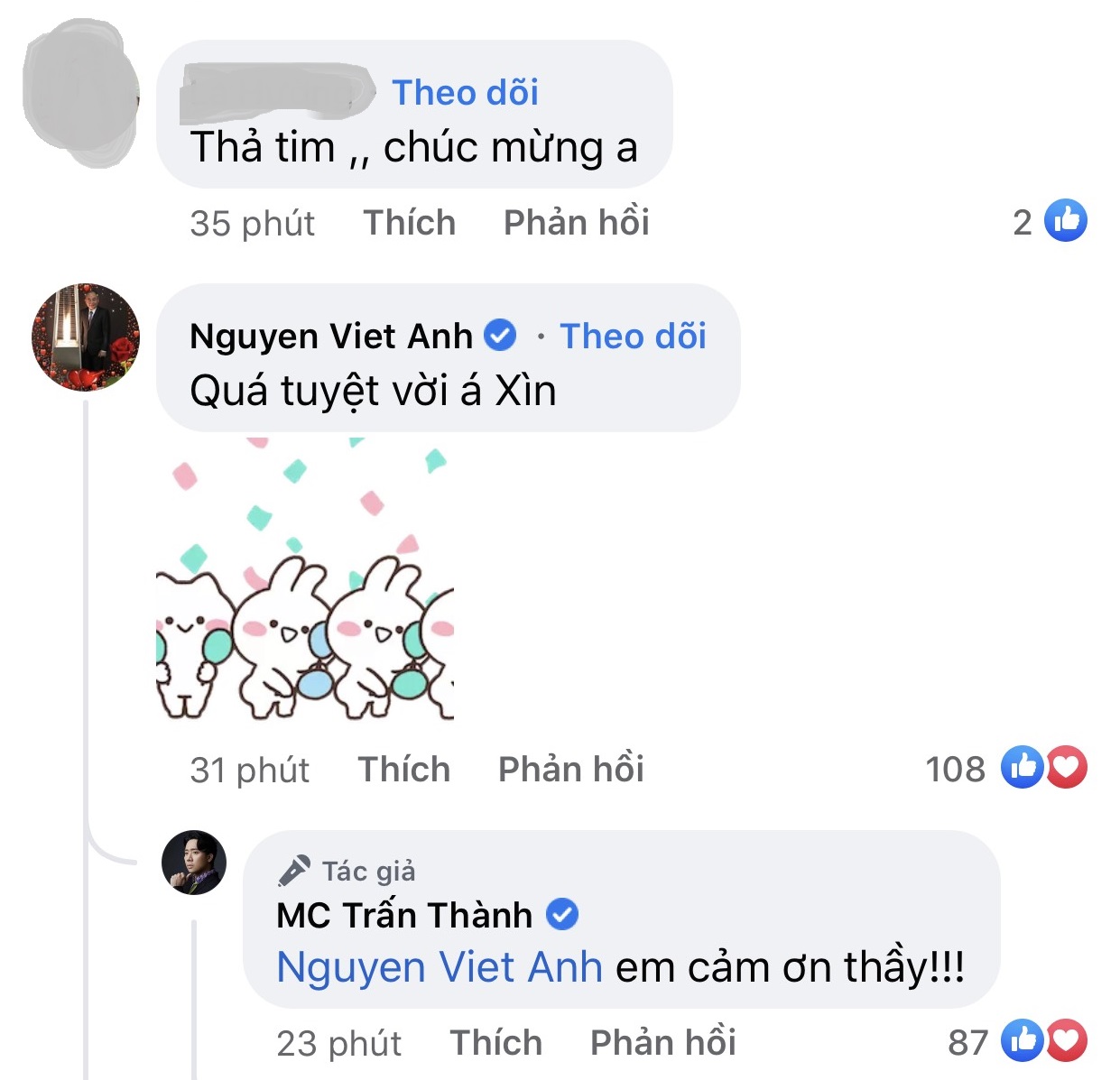 Trấn Thành nhận lời chúc mừng