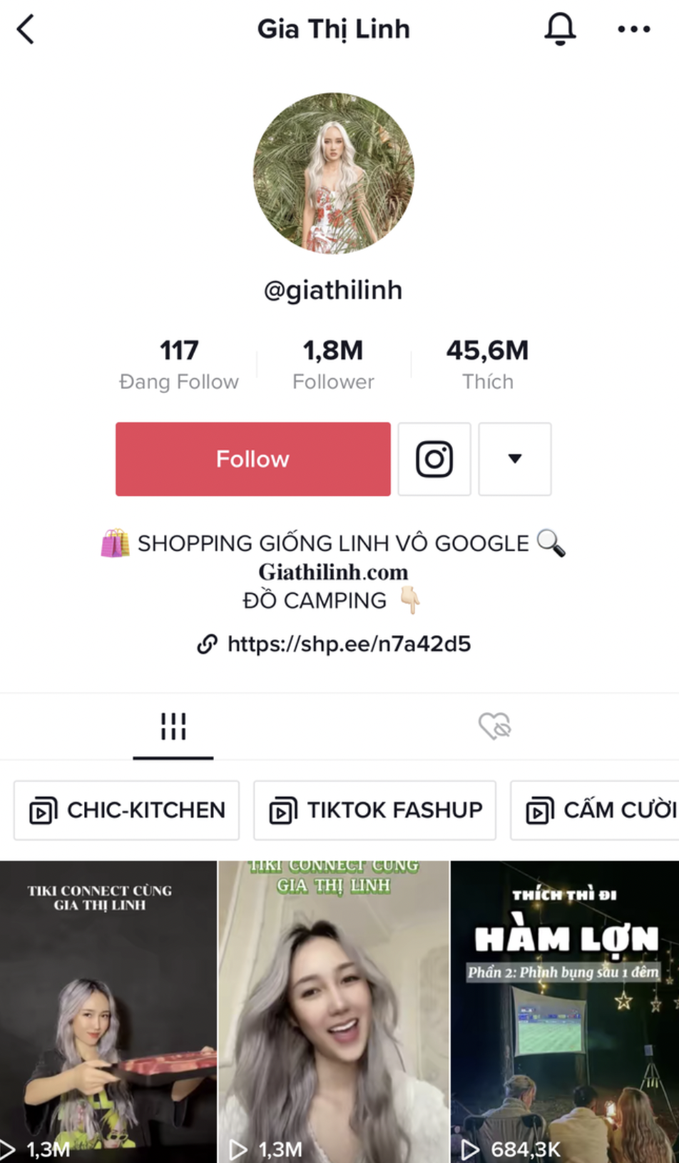 Trang TikTok hơn 1,8 triệu follow của Gia Thị Linh