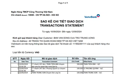 Link tải file sao kê MTTQ Việt Nam tại ngân hàng Vietinbank