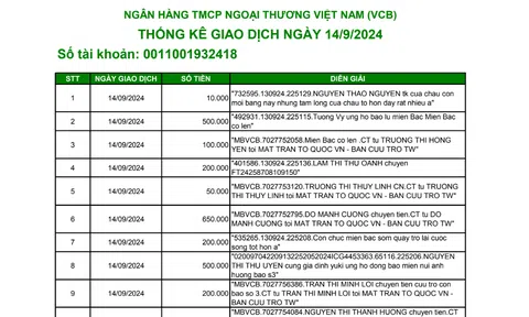 Link tải sao kê của MTTQ Việt Nam ngân hàng Vietcombank ngày 12/9 đến 14/9/2024