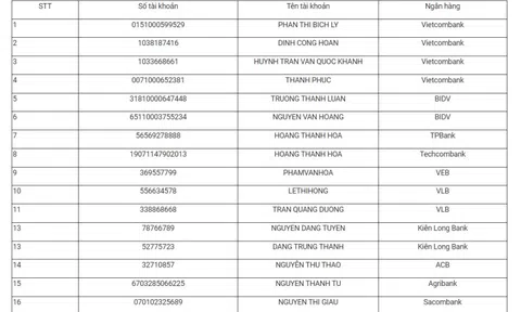 Công an tìm người có liên quan hoặc đã chuyển tiền vào 17 tài khoản ngân hàng sau
