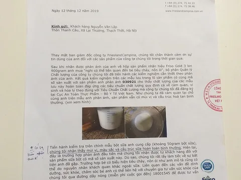 Công ty FrieslandCampina: Phản hồi ‘láo’ thiếu căn cứ