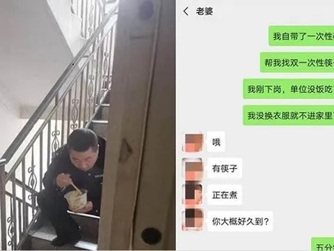 Xót xa cảnh viên sĩ quan Vũ Hán ngồi ăn dưới cầu thang vì sợ lây virus corona cho vợ con