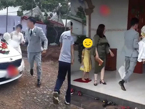 Mẹ chồng bắt vào từ cửa sau vì bầu trước, chú rể nắm tay bế cô dâu chạy thẳng vào nhà