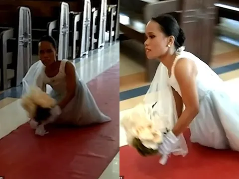 Cả lễ đường rơi nước mắt cảm phục trước hình ảnh cô dâu không có chân tự mình tiến về phía chú rể