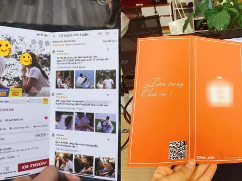 Cặp đôi Hải Phòng làm tấm thiệp mời cưới như trang mua hàng online, lời mời hài hước vote 5 sao