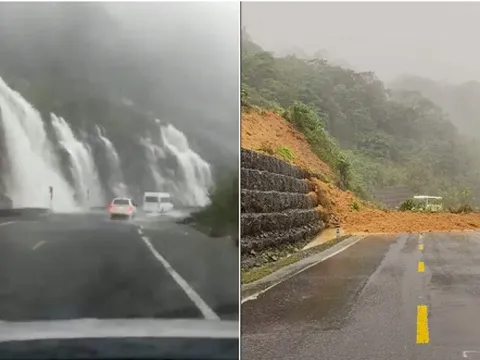 Đèo Khánh Lê nước chảy như thác gây sạt lở, du khách đi từ Đà Lạt tới Nha Trang nên chuyển hướng