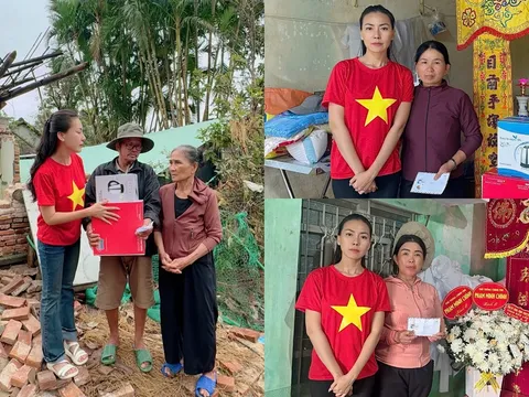 Hoa hậu Nguyễn Ngọc Hiếu về thôn Phú Hữu chia sẻ mất mát sau đợt lũ lịch sử