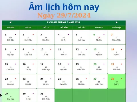 Xem lịch âm hôm nay 29/7 - Lịch vạn niên 29/7 - Lịch âm 29/7/2024