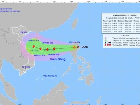 Áp thấp nhiệt đới đang ở trên đất liền đảo Luzon (Philippines), giật cấp 9