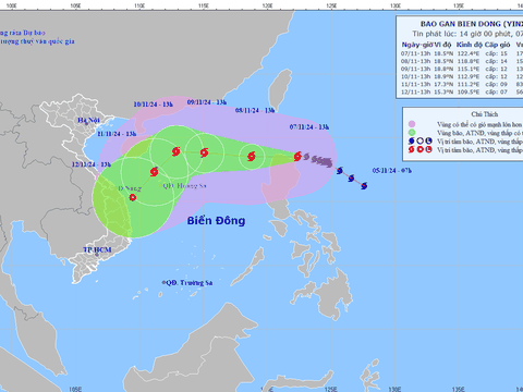 Bão YINXING sẽ vào biển Đông trong ngày mai, tâm bão gió giật cấp 17