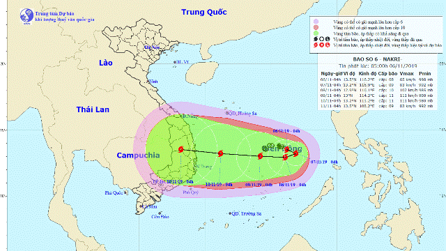 Dự báo thời tiết ngày 07/11: Tin bão trên biển Đông (cơn bão số 6)